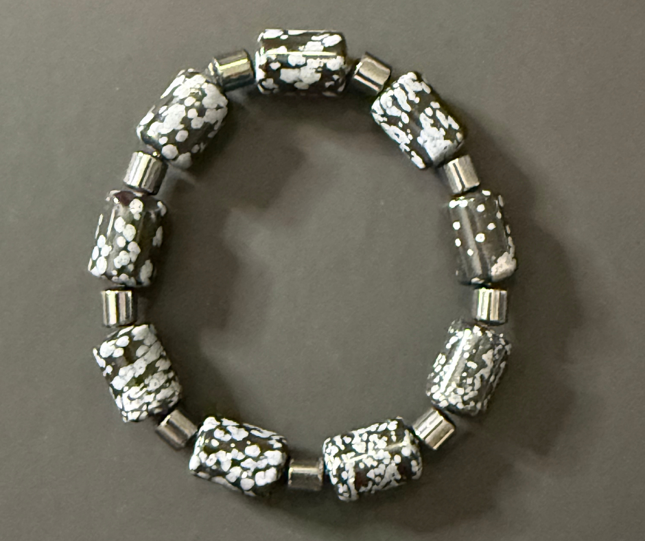 Snowflake Obsidian Bracelet — Barrels w/ Hematite Spacers