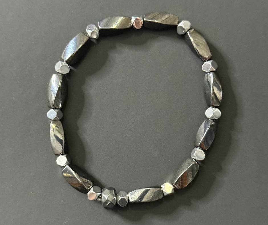 Hematite Bracelet — Tumbled Rectangular Beads with a Twisted Faceted Profile